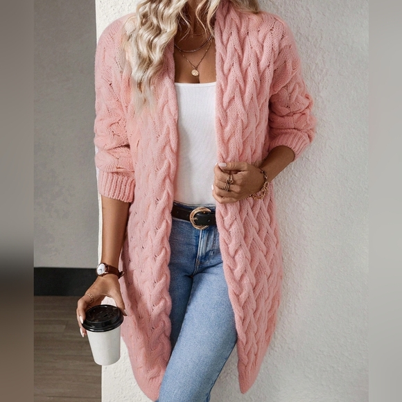 Essnce Cable Knit Drop Shoulder Duster Cardigan
